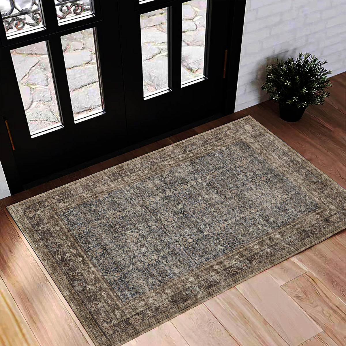 CHAMPLANT 6'x9' Washable Vintage Area Rug Boho Chic Medallion Distressed Design Non-Shedding Easy Care Ideal for High Traffic Areas in Living Room Bedroom Kitchen Office Large Carpet