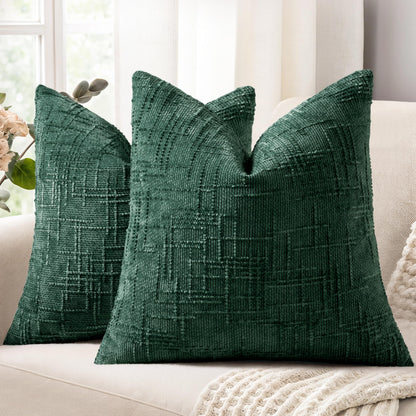 decorUhome Textured Chenille Throw Pillow Covers 18x18 Set of 2 Cream White