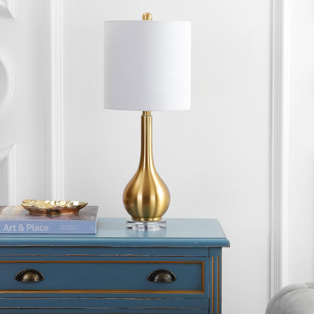 JONATHAN Y Dylan Teardrop LED Table Lamp 25", Brass Gold