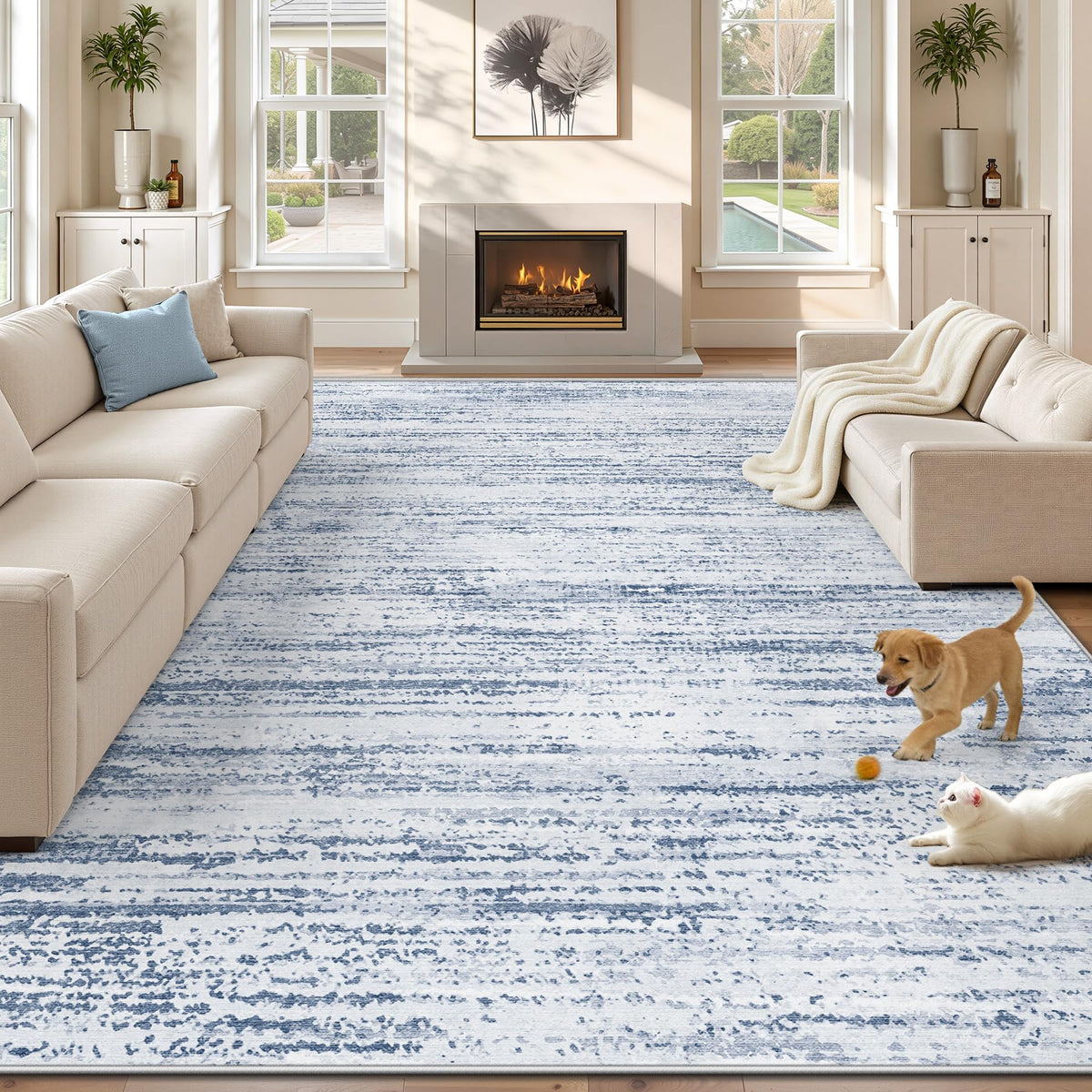 Area Rug 8x10 Living Room Rugs: Washable Modern Rug Large Non-Slip Soft Rugs Stain Resistant Printed Rug Indoor Carpet for Bedroom Kitchen Dining Room Nursery Playroom Home(Beige, 8'x10')