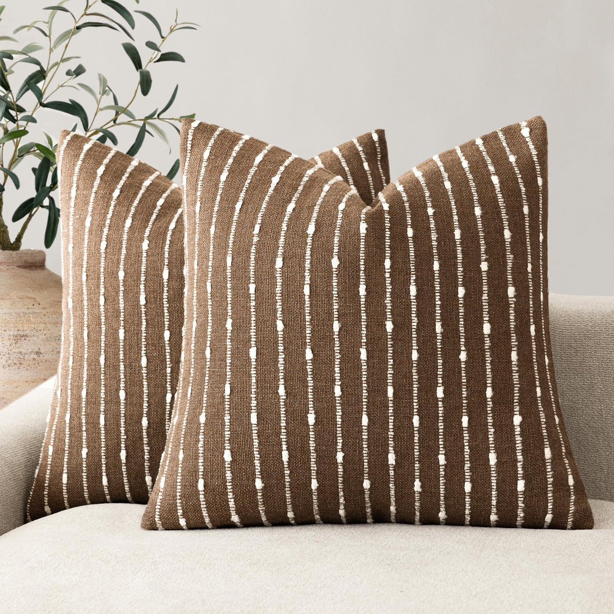 Foindtower Decorative Striped Boucle Throw Pillow Cover 18x18 Natural Beige