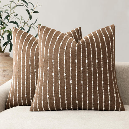 Foindtower Decorative Striped Boucle Throw Pillow Cover 18x18 Natural Beige