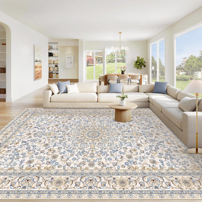 Area Rug 8x10 Washable Rug, Vintage Boho Medallion Rugs Non-Slip Soft Low Pile Large Distressed Rug Indoor Retro Carpet for Living Room Bedroom Dining Room Office Children's Room(Beige, 8'x10')