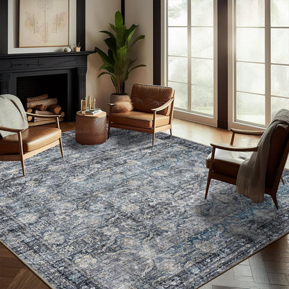 CHAMPLANT 6'x9' Washable Vintage Area Rug Boho Chic Medallion Distressed Design Non-Shedding Easy Care Ideal for High Traffic Areas in Living Room Bedroom Kitchen Office Large Carpet
