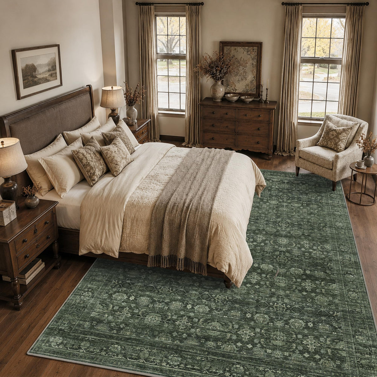 JOOJA 6x9 Brown Vintage Boho Washable Area Rug, Soft Low Pile Floor Carpet