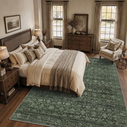 JOOJA 6x9 Brown Vintage Boho Washable Area Rug, Soft Low Pile Floor Carpet