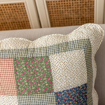 vctops Set of 2 Quilted 100% Cotton Boho Throw Pillow Covers 18" x 18" Farmhouse Country Floral Patchwork Decorative Cushion Cover, Patchwork Flower M
