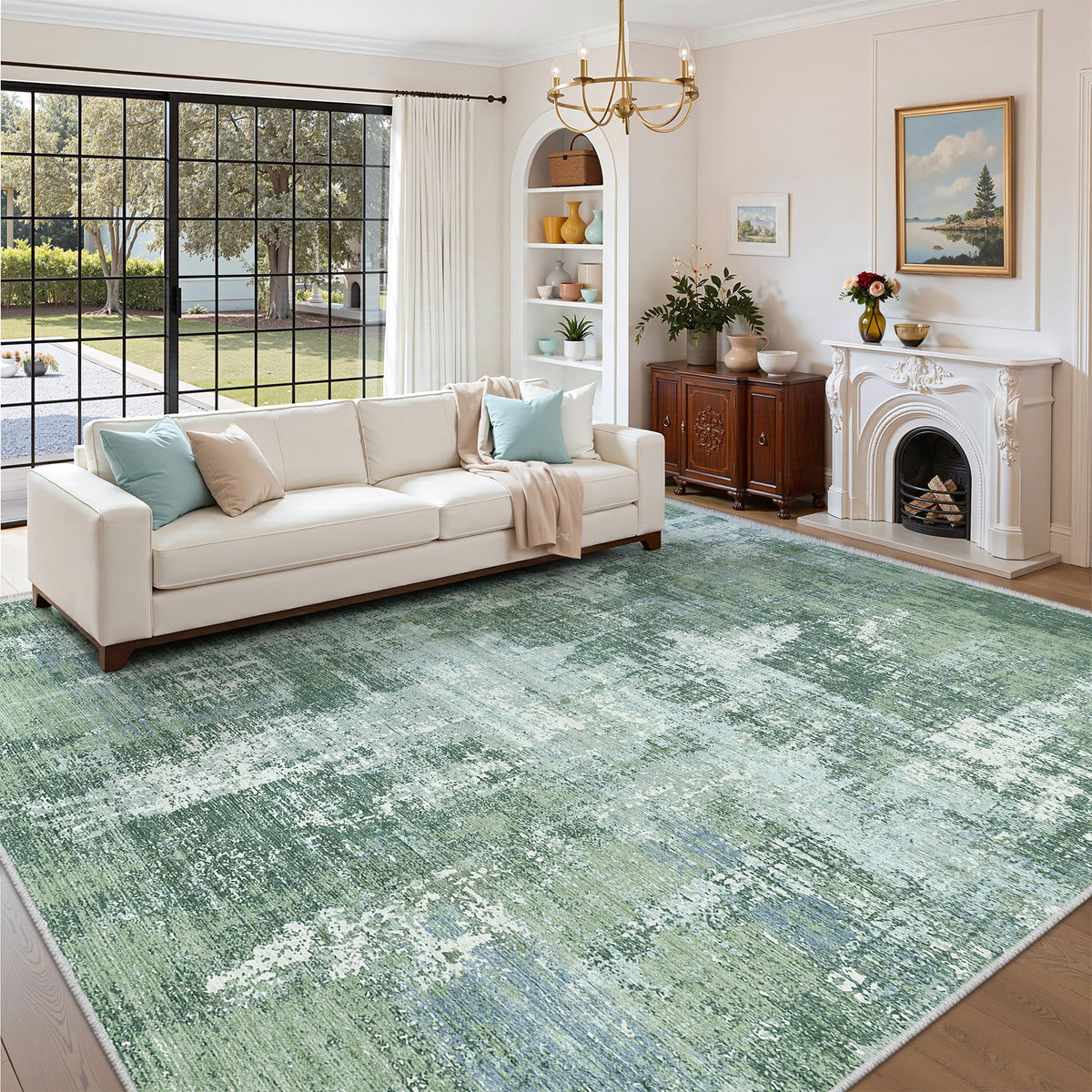 Valenrug Washable Rugs 5x7, Non Slip Large Area Rugs for Living Room, Beige