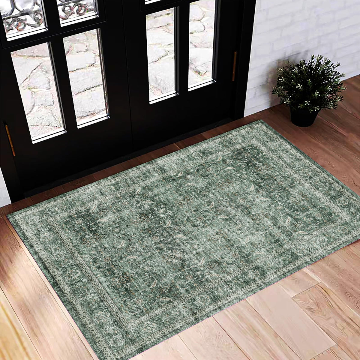 CHAMPLANT 6'x9' Washable Vintage Area Rug Boho Chic Medallion Distressed Design Non-Shedding Easy Care Ideal for High Traffic Areas in Living Room Bedroom Kitchen Office Large Carpet