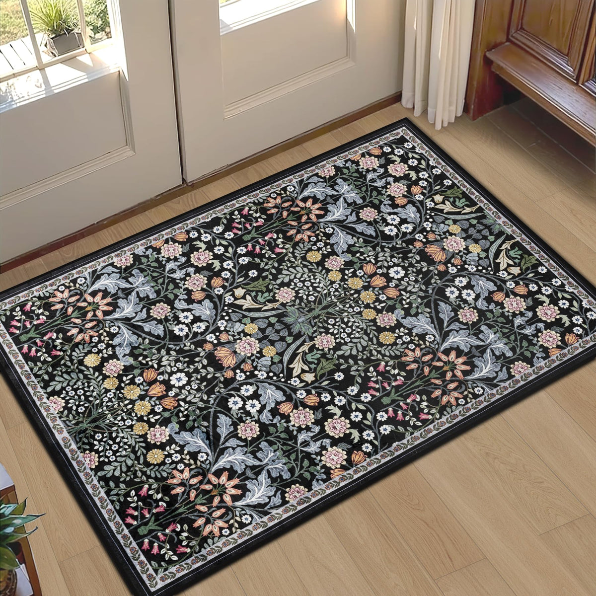 PLHXFR Area Rug Living Room: 5x7 Floral Washable Boho Carpet Dark Green