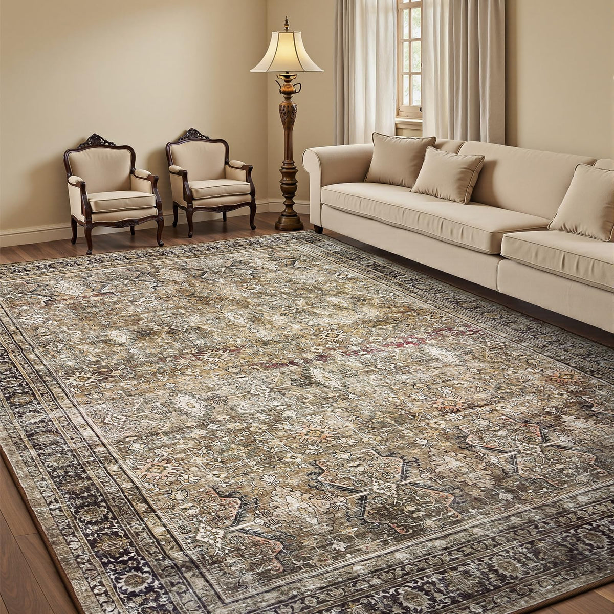 8x10 Area Rugs for Living Room Green Washable Non-Slip Large Carpet