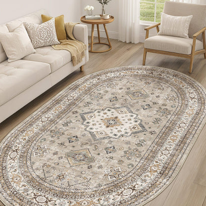 cotiled 5x7 Area Rug for Living Room, Washable, Traditional, Beige