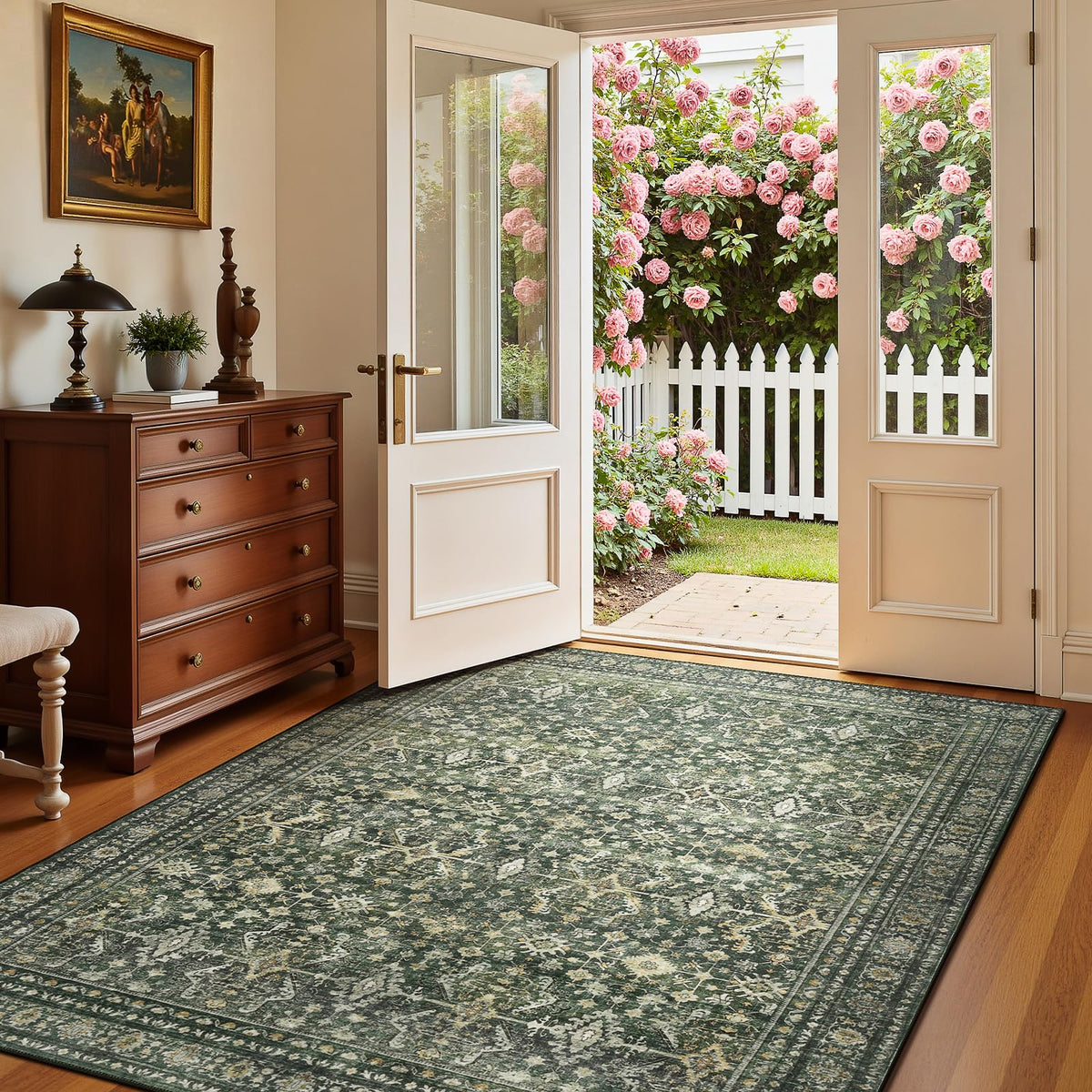 8x10 Area Rugs for Living Room Green Washable Non-Slip Large Carpet