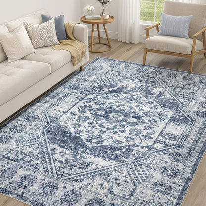 cotiled 5x7 Area Rug for Living Room, Washable, Traditional, Beige