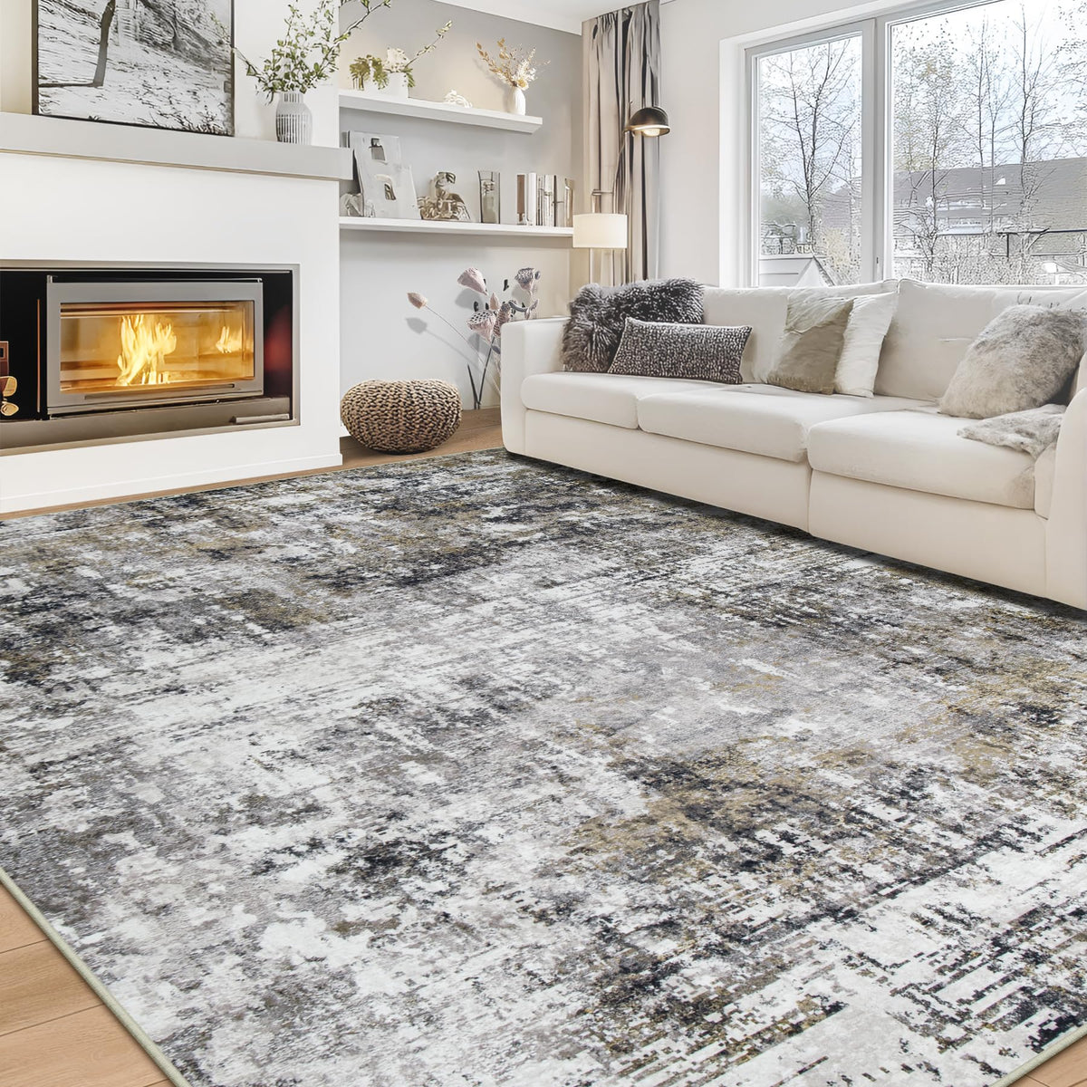 8x10 Area Rugs for Living Room Bedroom Dining Room Washable Blue Grey