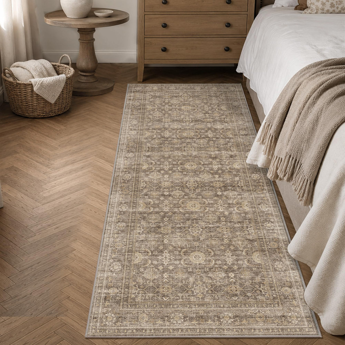 JOOJA 6x9 Brown Vintage Boho Washable Area Rug, Soft Low Pile Floor Carpet