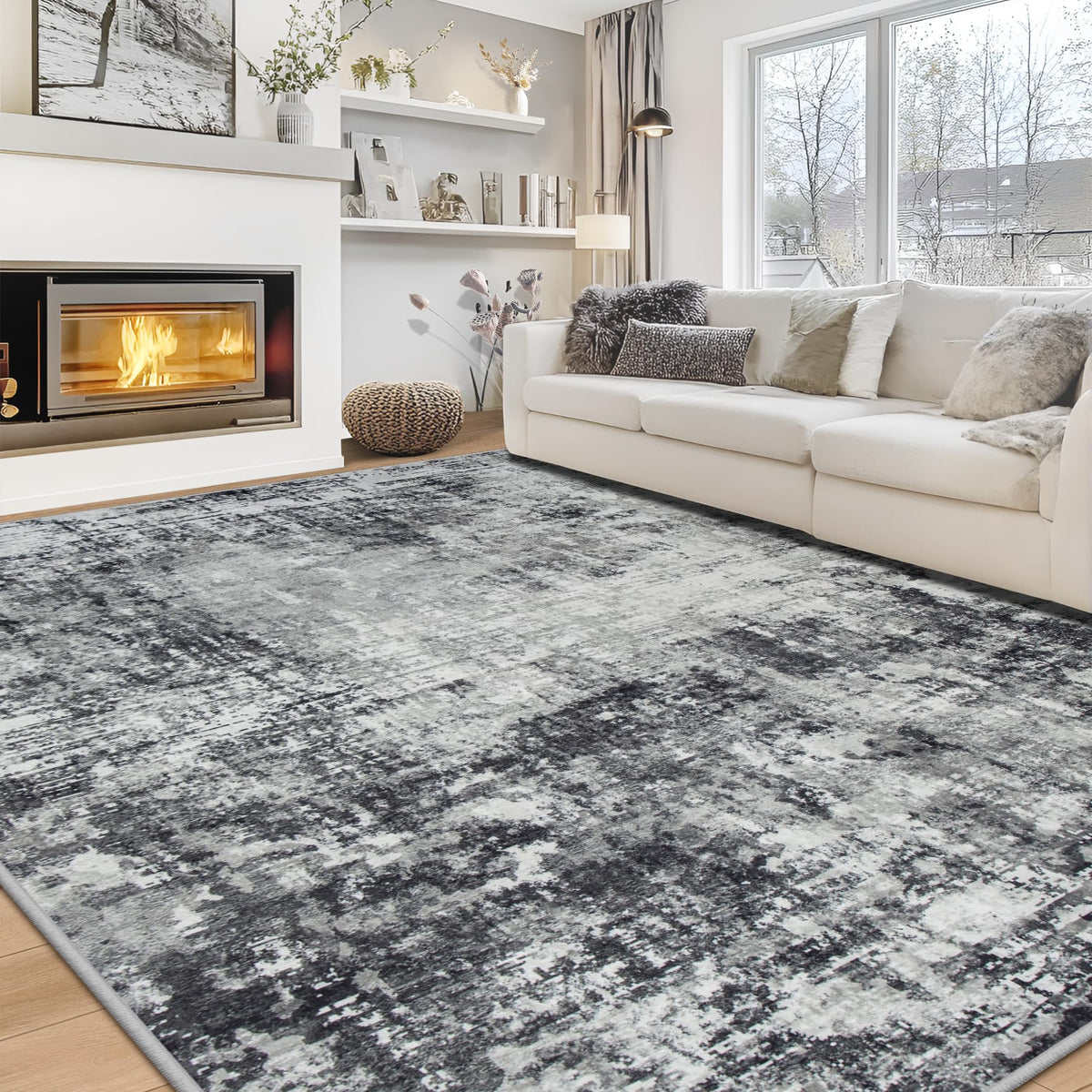 8x10 Area Rugs for Living Room Bedroom Dining Room Washable Blue Grey