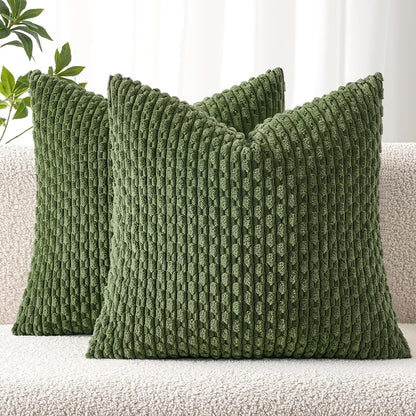 MIULEE Decorative Throw Pillow Covers 18x18 Sage Green Textured Corduroy