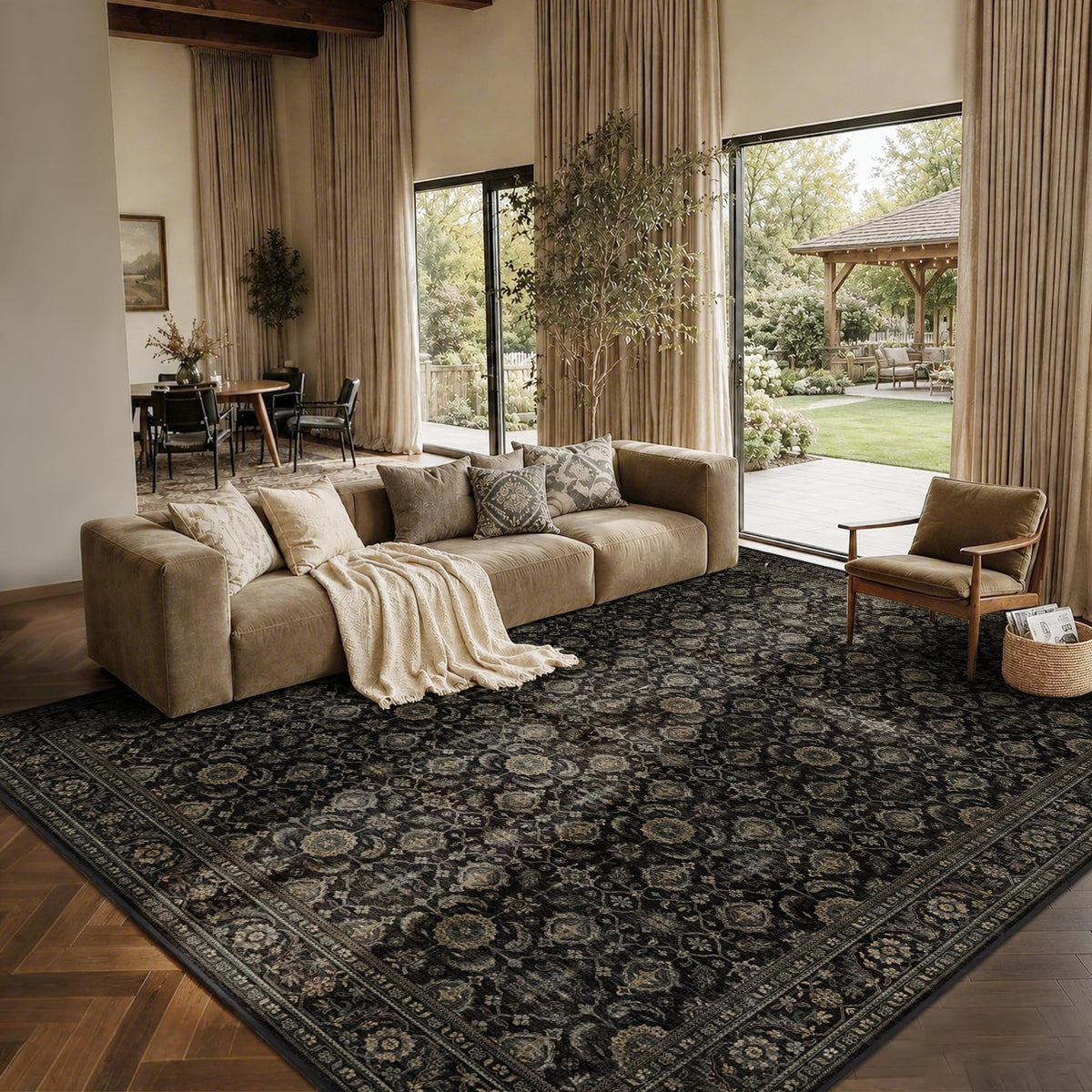 JOOJA 6x9 Brown Vintage Boho Washable Area Rug, Soft Low Pile Floor Carpet