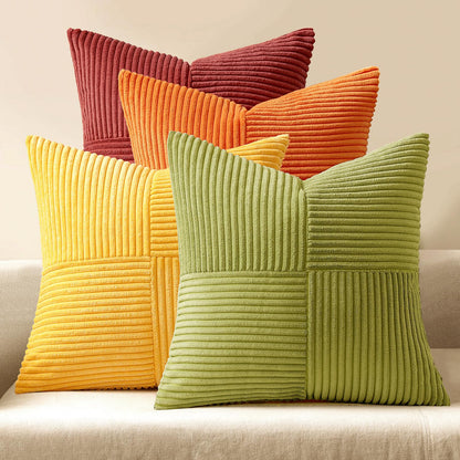 MIULEE Fall Teal Orange Decorative Throw Pillow Covers 18x18 Inch Set of 4 Boho Corduroy Striped Cushion Cases Modern Farmhouse Patchwork Pillow Cases for Couch Sofa Bedroom Home Decor