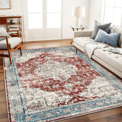 CHAMPLANT 6'x9' Washable Vintage Area Rug Boho Chic Medallion Distressed Design Non-Shedding Easy Care Ideal for High Traffic Areas in Living Room Bedroom Kitchen Office Large Carpet
