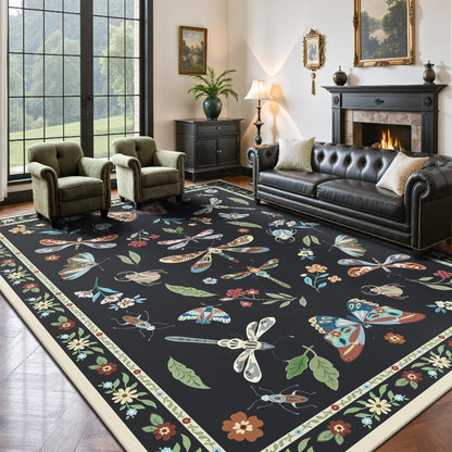 8x10 Area Rugs, Machine Washable Low Pile Floral Rugs for Living Room, Bedroom, Large Boho Area Rug with Non-Slip Backing for Dining Room(Beige Floral)