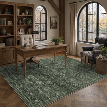 JOOJA 6x9 Brown Vintage Boho Washable Area Rug, Soft Low Pile Floor Carpet