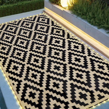 SAND MINE Waterproof Outdoor Rug 5x8 ft, Plastic Reversible Rug, Modern Area Rug, Large Floor Mat for Outdoors, RV, Patio, Backyard, Deck, Picnic, Beach, Camping, Black & Beige