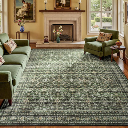 8x10 Area Rugs for Living Room Green Washable Non-Slip Large Carpet