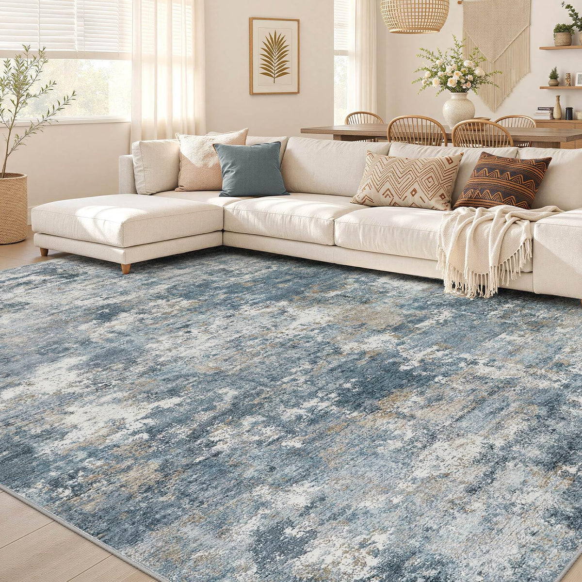 Nakagishi Boho 5x7 Area Rug Living Room Rugs Machine Washable Beige/Brown