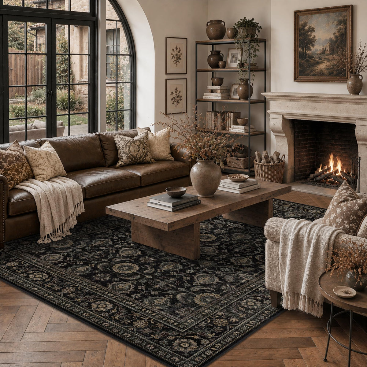 JOOJA 6x9 Brown Vintage Boho Washable Area Rug, Soft Low Pile Floor Carpet