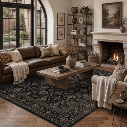 JOOJA 6x9 Brown Vintage Boho Washable Area Rug, Soft Low Pile Floor Carpet