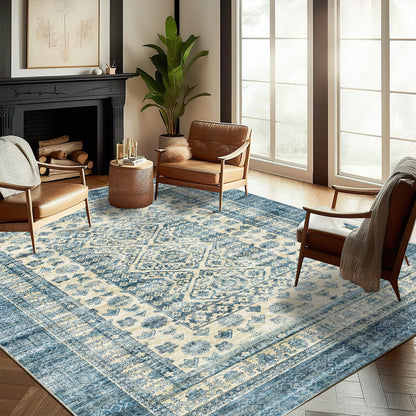 CHAMPLANT 6'x9' Washable Vintage Area Rug Boho Chic Medallion Distressed Design Non-Shedding Easy Care Ideal for High Traffic Areas in Living Room Bedroom Kitchen Office Large Carpet