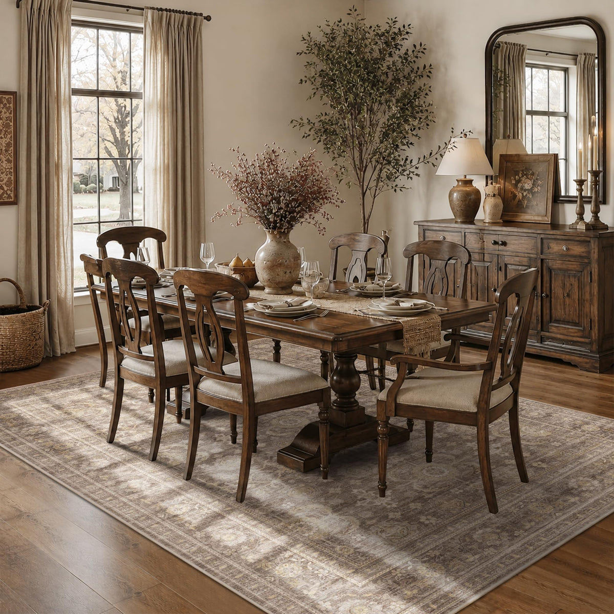 JOOJA 6x9 Brown Vintage Boho Washable Area Rug, Soft Low Pile Floor Carpet
