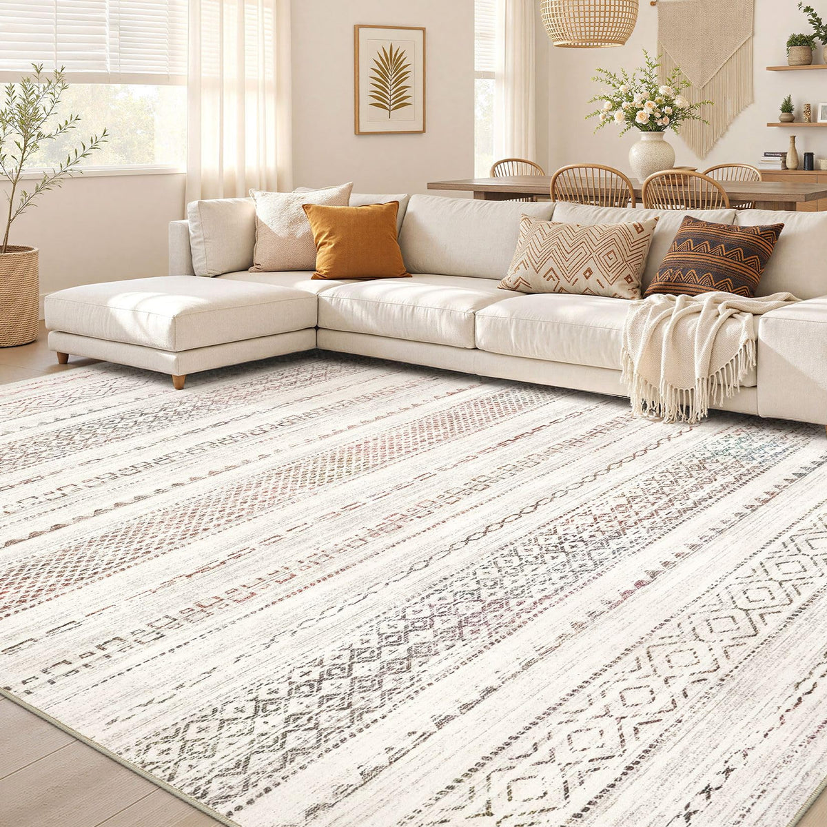 Nakagishi Boho 5x7 Area Rug Living Room Rugs Machine Washable Beige/Brown