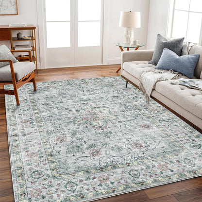 CHAMPLANT 6'x9' Washable Vintage Area Rug Boho Chic Medallion Distressed Design Non-Shedding Easy Care Ideal for High Traffic Areas in Living Room Bedroom Kitchen Office Large Carpet