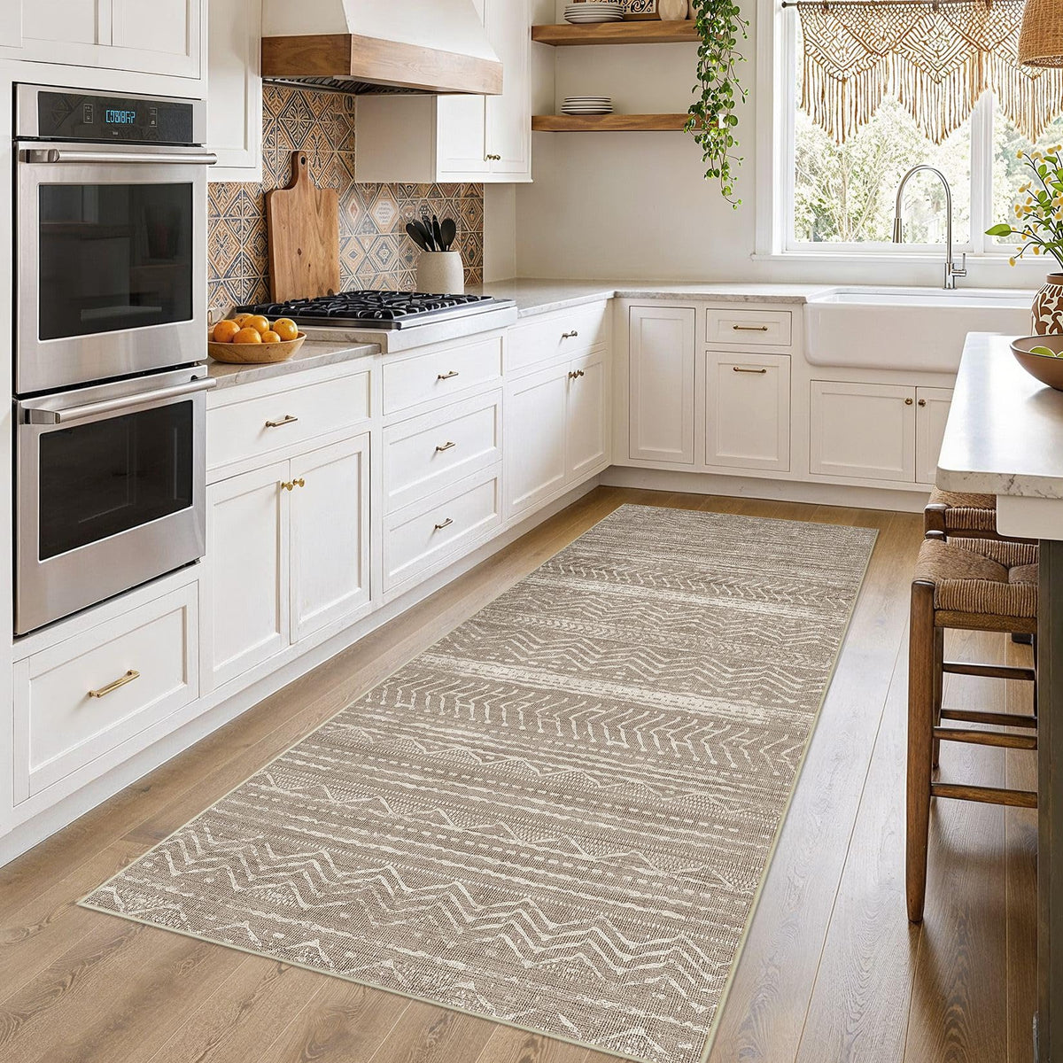 Nakagishi Boho 5x7 Area Rug Living Room Rugs Machine Washable Beige/Brown