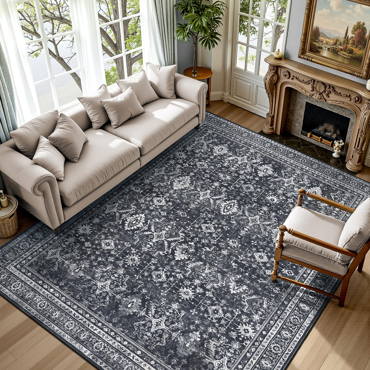 8x10 Area Rugs for Living Room Green Washable Non-Slip Large Carpet