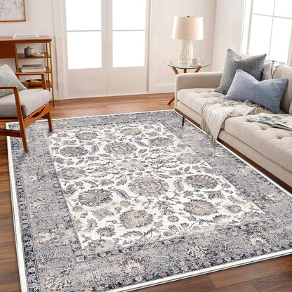 CHAMPLANT 6'x9' Washable Vintage Area Rug Boho Chic Medallion Distressed Design Non-Shedding Easy Care Ideal for High Traffic Areas in Living Room Bedroom Kitchen Office Large Carpet
