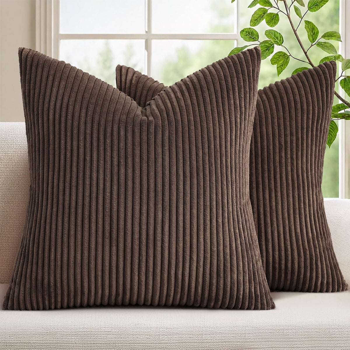 Mecatny Corduroy Fall Throw Pillow Covers 18x18 Set of 2 Olive Green