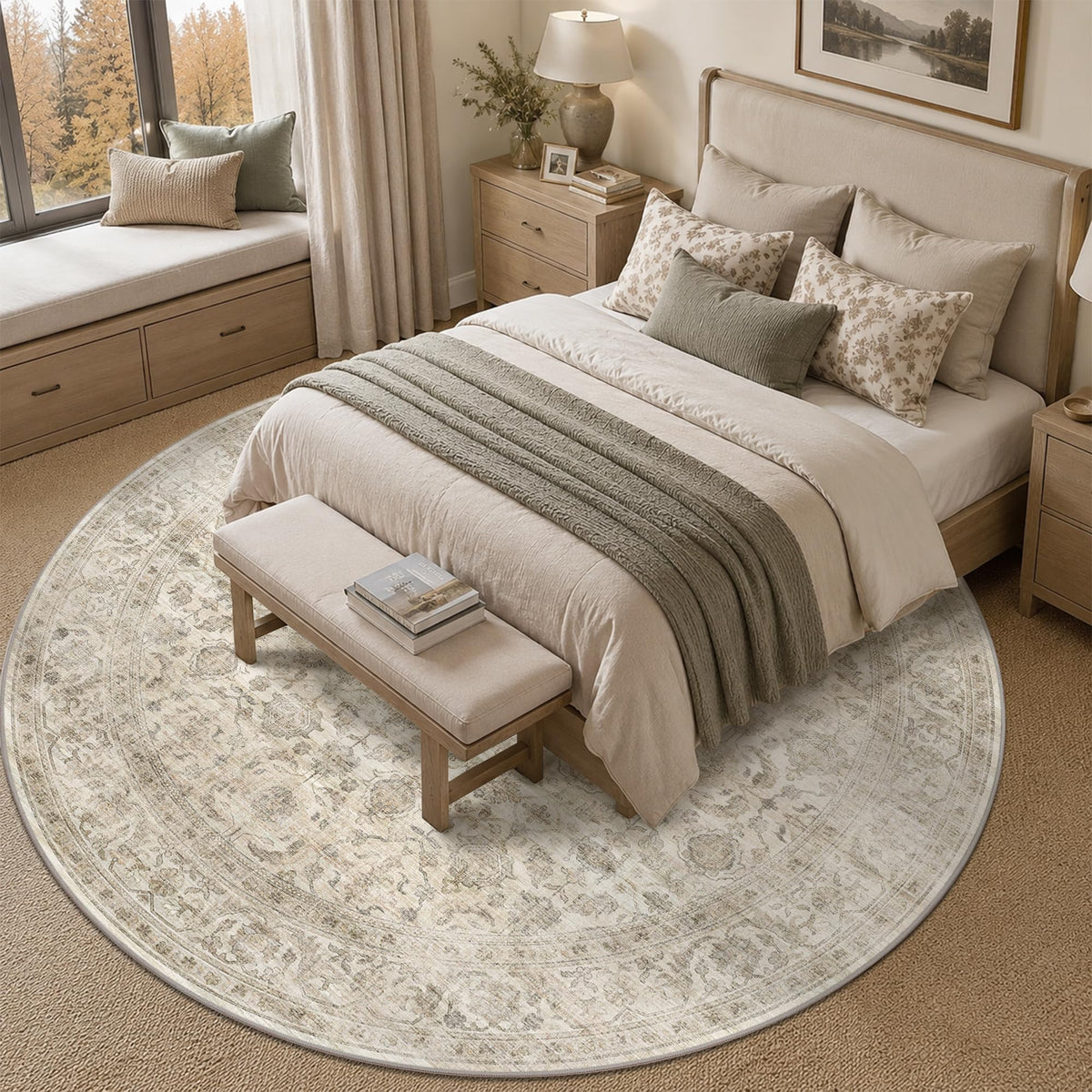 JOOJA 6x9 Brown Vintage Boho Washable Area Rug, Soft Low Pile Floor Carpet