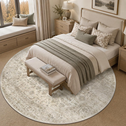 JOOJA 6x9 Brown Vintage Boho Washable Area Rug, Soft Low Pile Floor Carpet