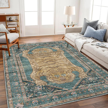 CHAMPLANT 6'x9' Washable Vintage Area Rug Boho Chic Medallion Distressed Design Non-Shedding Easy Care Ideal for High Traffic Areas in Living Room Bedroom Kitchen Office Large Carpet