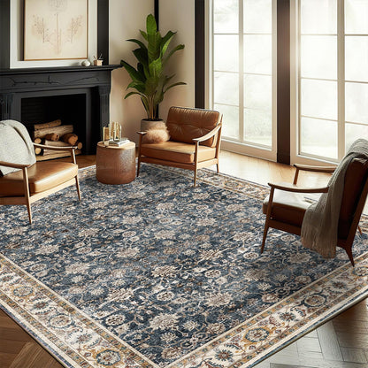 CHAMPLANT 6'x9' Washable Vintage Area Rug Boho Chic Medallion Distressed Design Non-Shedding Easy Care Ideal for High Traffic Areas in Living Room Bedroom Kitchen Office Large Carpet