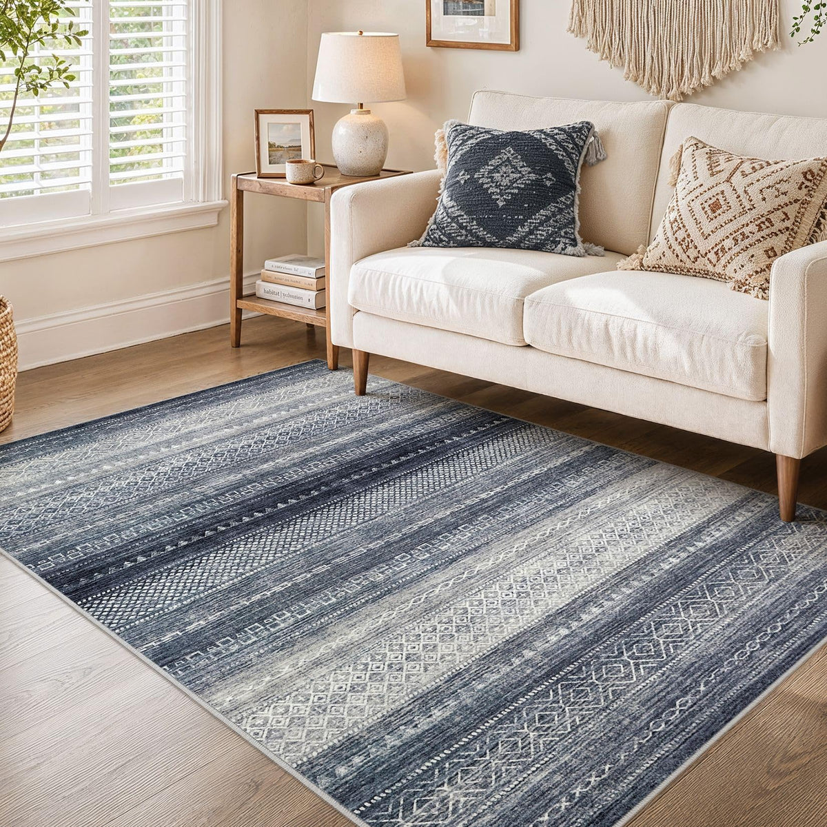 Nakagishi Boho 5x7 Area Rug Living Room Rugs Machine Washable Beige/Brown