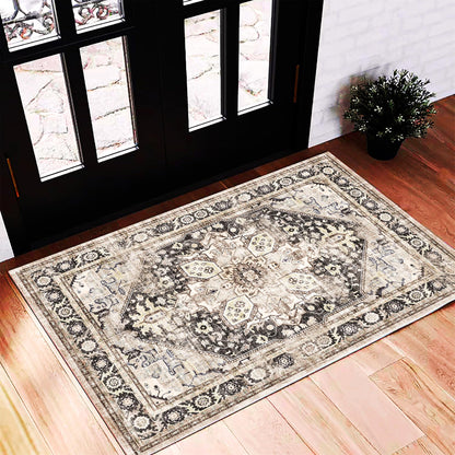 CHAMPLANT 6'x9' Washable Vintage Area Rug Boho Chic Medallion Distressed Design Non-Shedding Easy Care Ideal for High Traffic Areas in Living Room Bedroom Kitchen Office Large Carpet