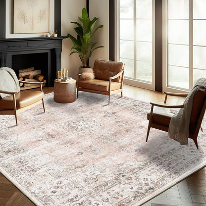 CHAMPLANT 6'x9' Washable Vintage Area Rug Boho Chic Medallion Distressed Design Non-Shedding Easy Care Ideal for High Traffic Areas in Living Room Bedroom Kitchen Office Large Carpet