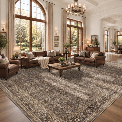JOOJA 6x9 Brown Vintage Boho Washable Area Rug, Soft Low Pile Floor Carpet