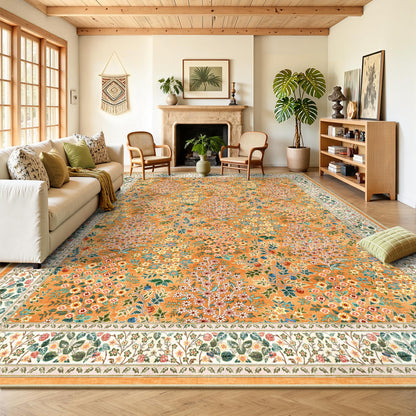8x10 Area Rugs, Machine Washable Low Pile Floral Rugs for Living Room, Bedroom, Large Boho Area Rug with Non-Slip Backing for Dining Room(Beige Floral)