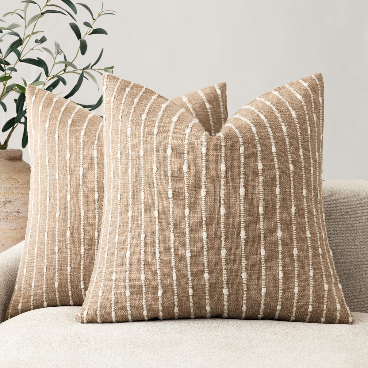 Foindtower Decorative Striped Boucle Throw Pillow Cover 18x18 Natural Beige